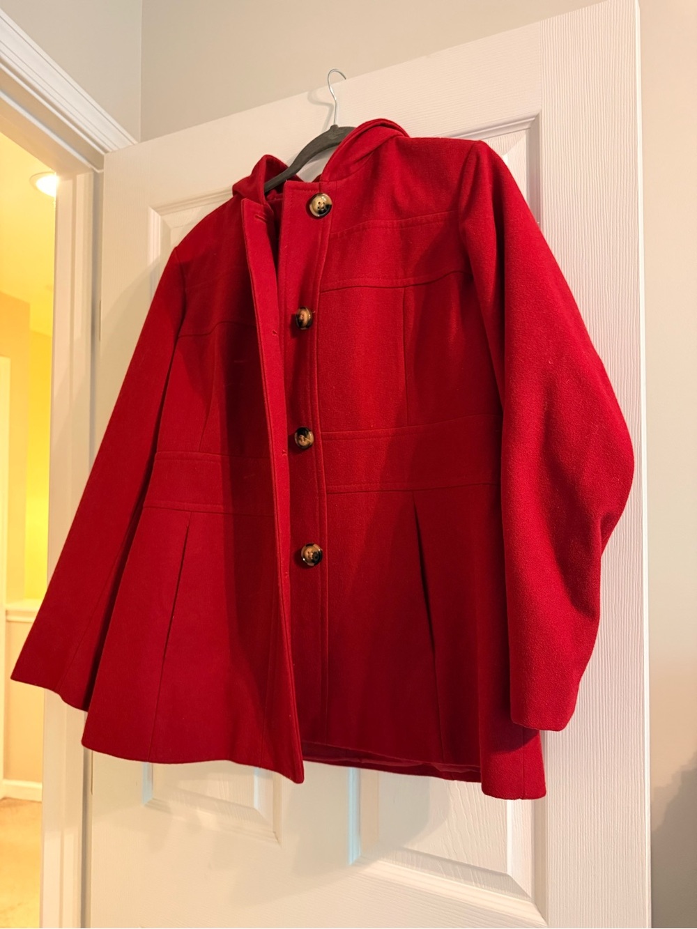 Red Hooded Coat - Classic Button Front